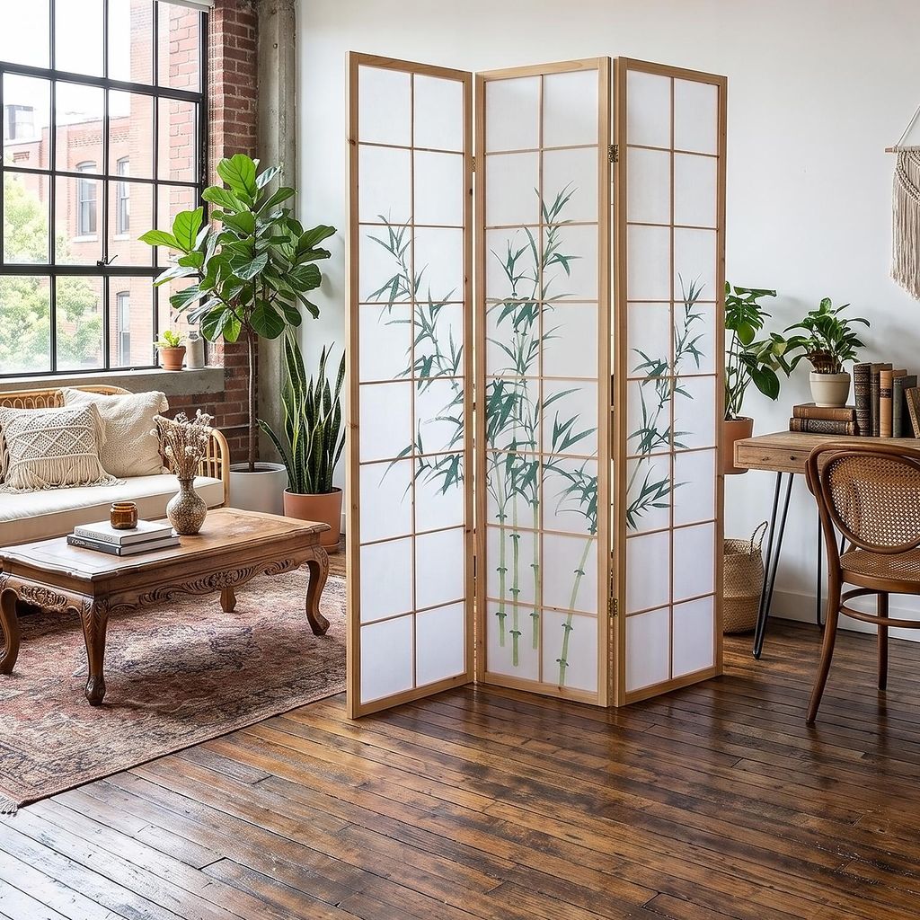 Homestyle4u Paravent Raumteiler 3 teilig Holz Natur Produktbild  KI-generiertes Bild