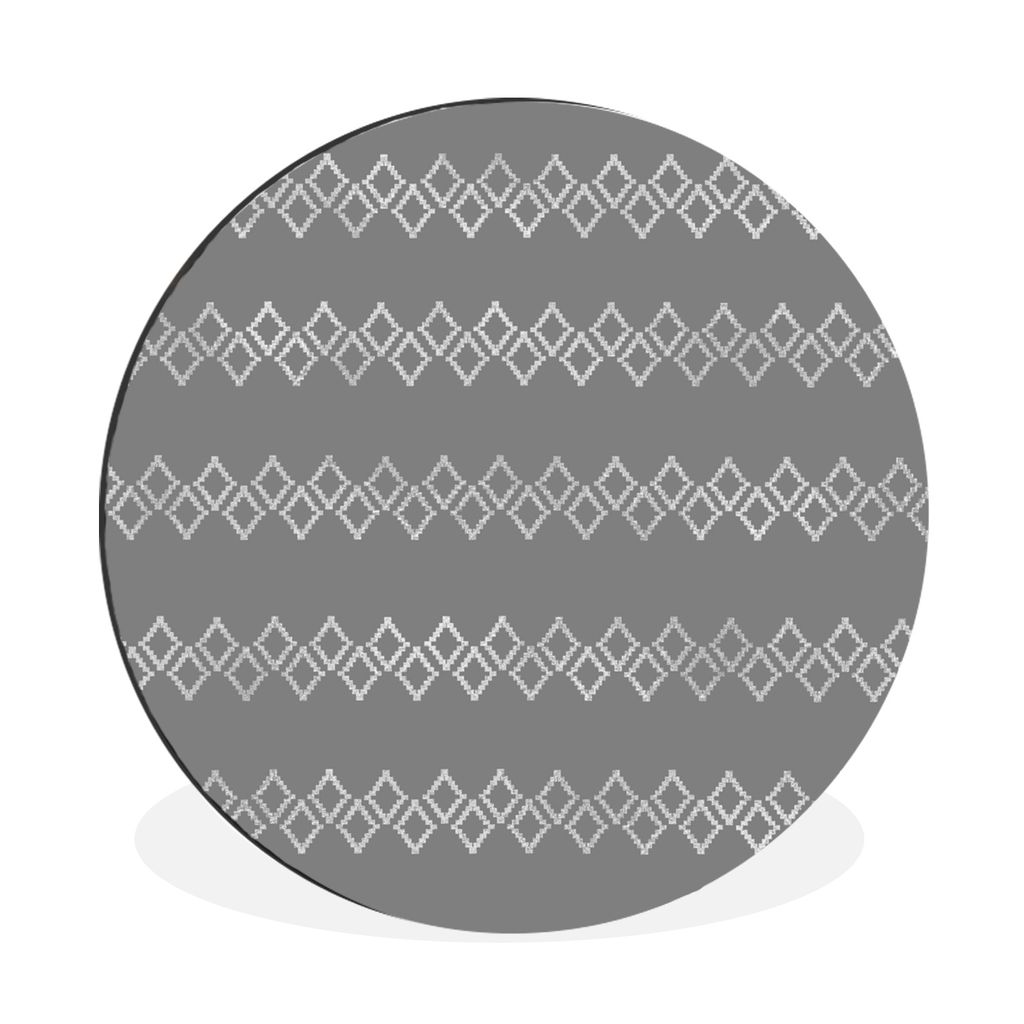 MuchoWow Aluminium Wandkreis Rauten - Muster - Schwarz - Weiß Ø 30 cm Wanddeko Modern Wohnzimmer - Wand Bild - Wohnzimmer - Runde Bilder - Alub...