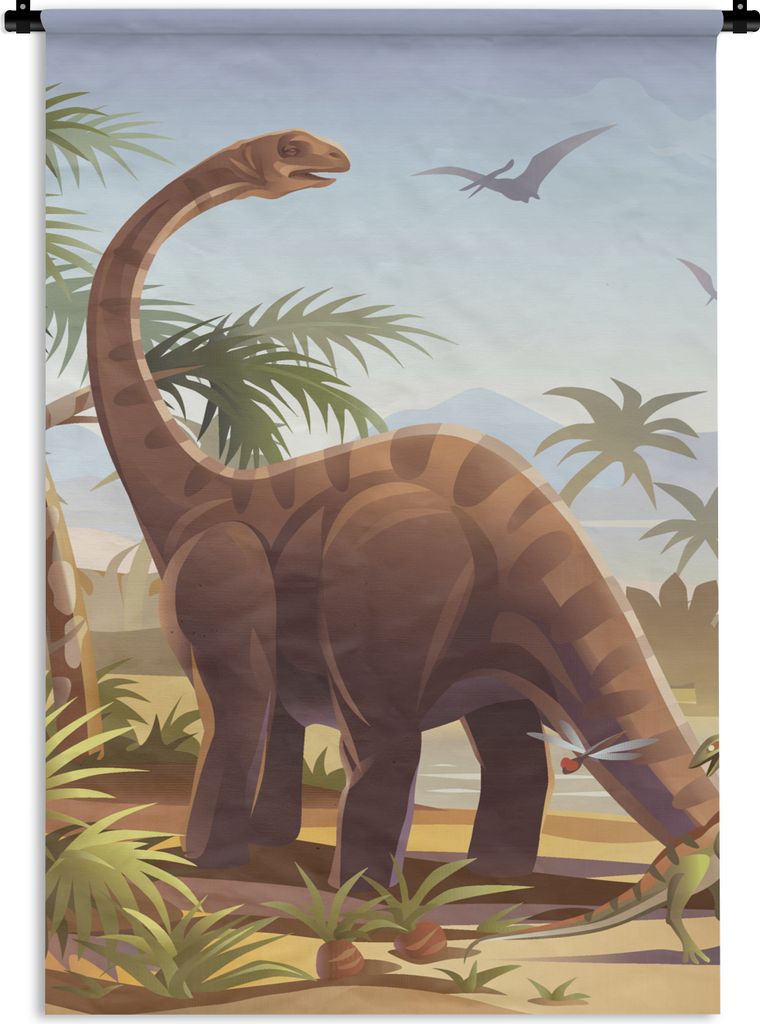 MuchoWow Wandteppich Wandbehang Dinosaurier - Landschaft - Tropisch - Kinder - Jungen 90x135 cm Tapisserie Dekoration Wandtuch - Baumwolle - Wand...