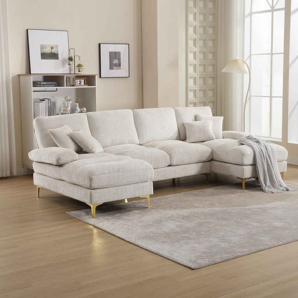 MODFU Klassische Sofas U-förmiges modulares Sofa Weiches Couch mit Polstern Schlafsofa, Beige