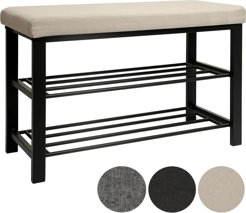 Étagère chaussures métal beige 81x32x46 cm avec assise confortable
