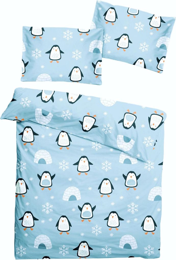 JACK Fein Biber Bettwäsche Baby 2 tlg 100x135cm Pinguin Produktbild 