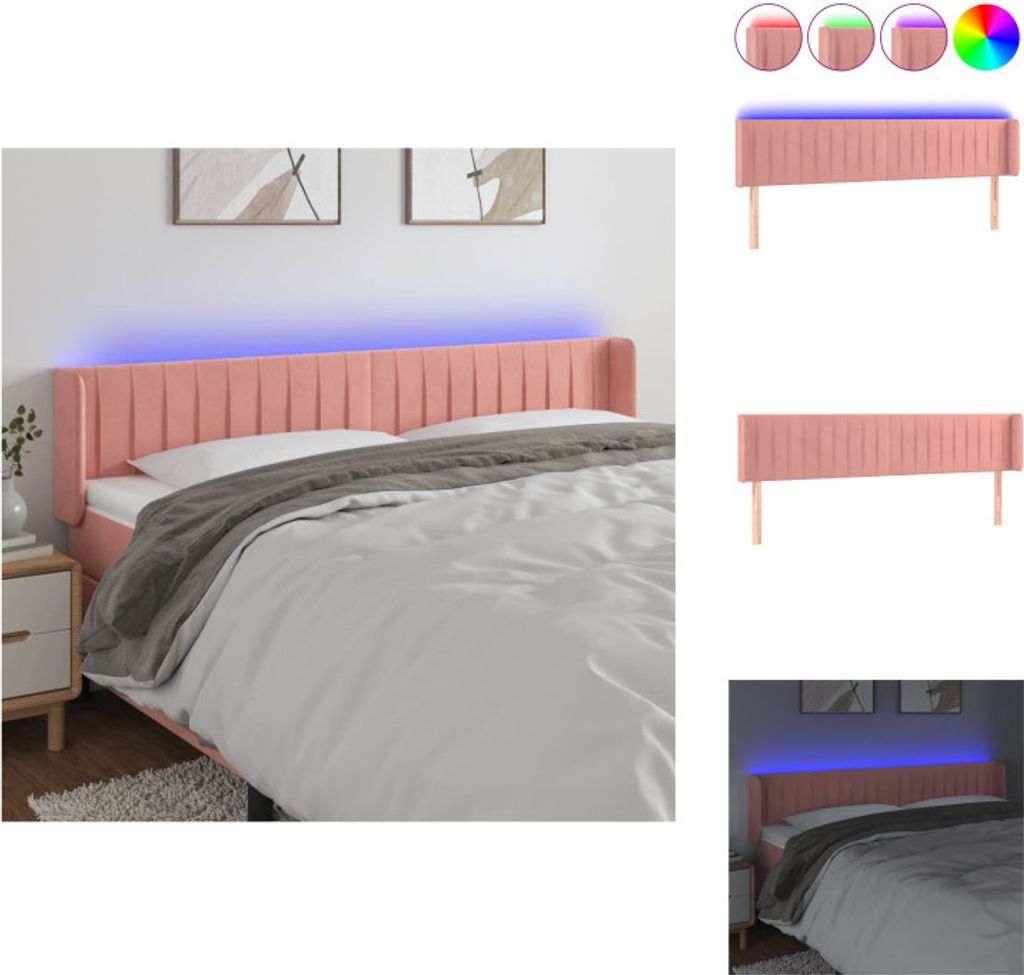 vidaXL LED Kopfteil Rosa 163x16x78/88 cm Samt - Kopf- & Fußenden