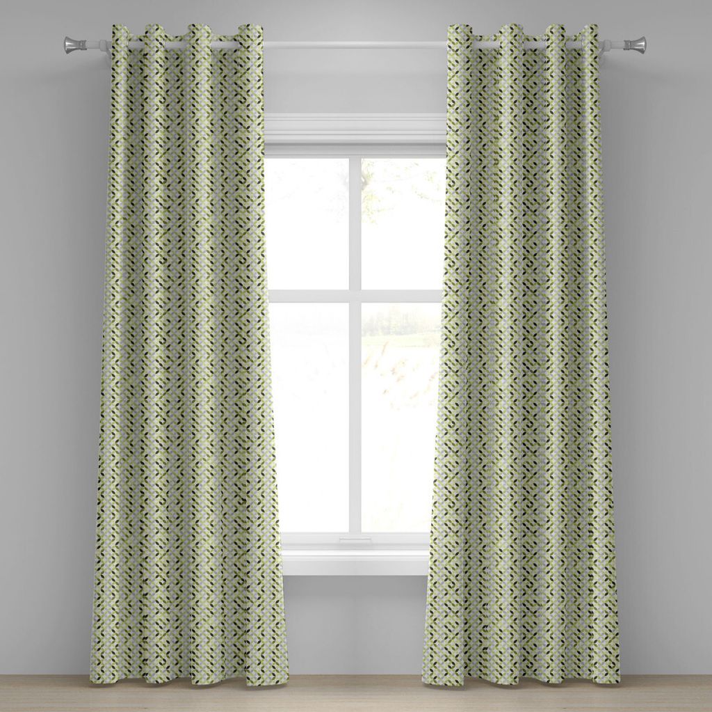 ABAKUHAUS Abstrakt Ösenvorhang, Überlappende Kreise in den grünen und grauen Schatten abstrakte symmetrische Fliese, Dekorative 2-Panel-Fensterv...