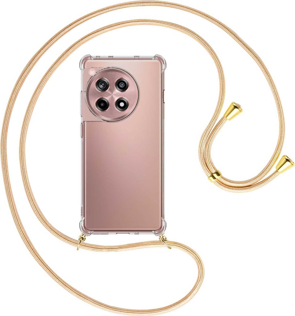 Handykette Backcover-Schutzhülle mit Band (Metall goldfarben) für OnePlus 12R / Ace 3 (6.78'') - Goldkordel
