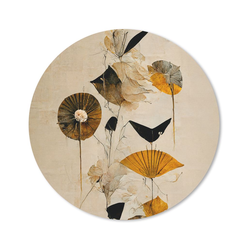 MuchoWow Mauspad Mousepad Blumen - Vintage - Pflanzen - Gold 50x50 cm - Mousepads - Maus Mat - Pad - Mausunterlage - Vinyl