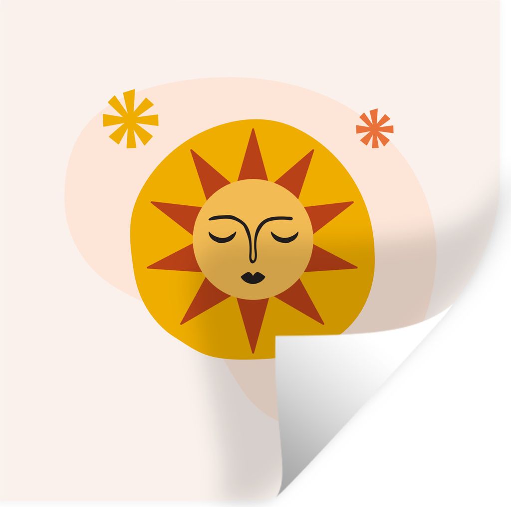 MuchoWow Wandtattoo Wandsticker Wandaufkleber Sonne - Gesicht - Sommer 100x100 cm Selbstklebend und Repositionierbar - Wierderverwendbar - Selbst...