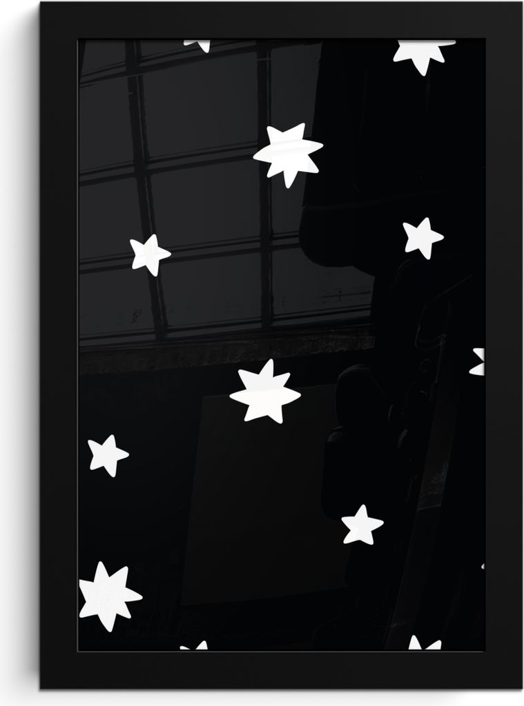 MuchoWow MuchoWow Gerahmtes Poster Sterne - Schwarz - Weiß - Muster - Jungen - Mädchen - Baby - Kind 20x30 cm - Poster mit zchwarzem Bilderra...