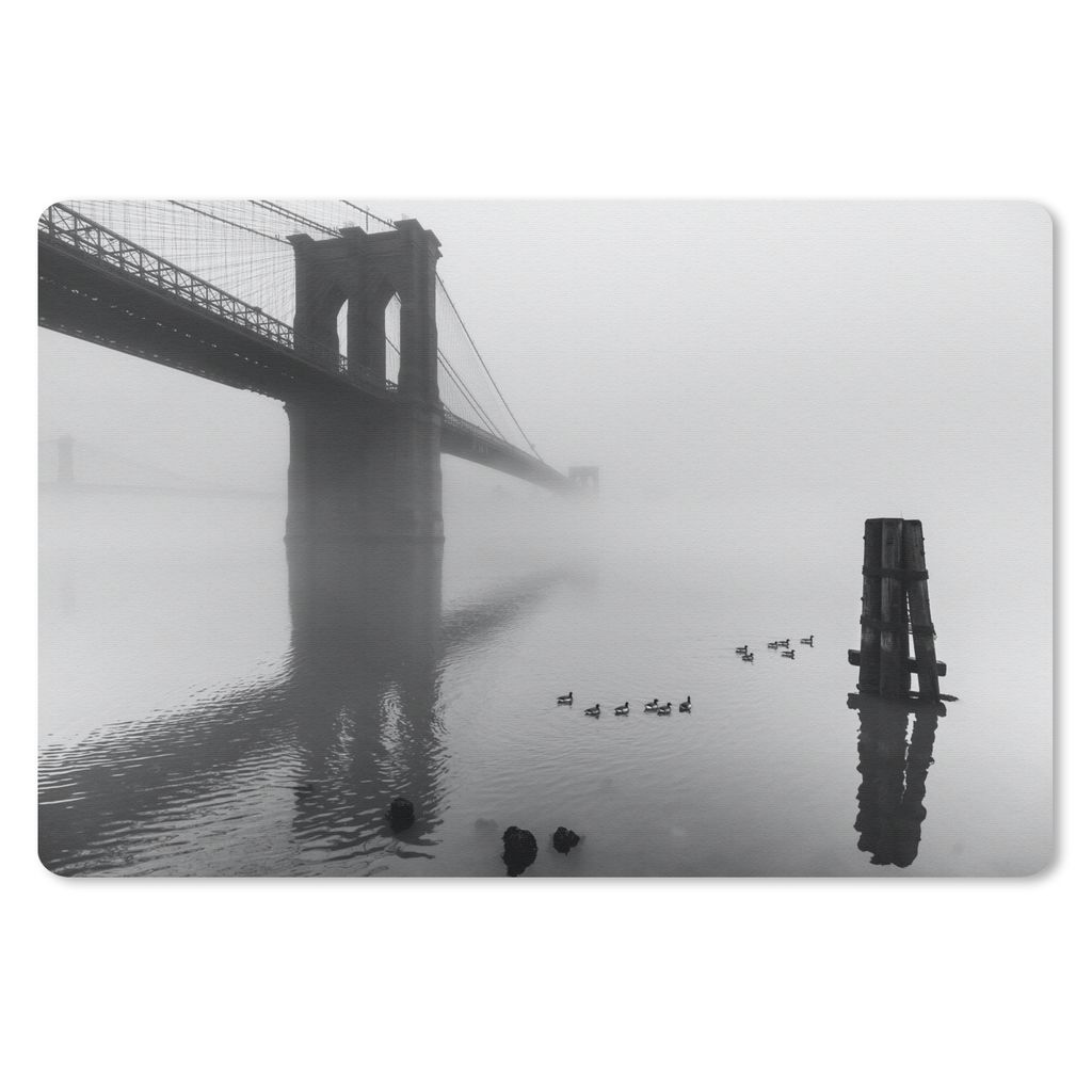 MuchoWow Mauspad Mousepad Nebel bedeckt die Brooklyn Bridge in New York in schwarz-weiß 27x18 cm - Mousepads - Maus Mat - Pad - Mausunterlage - ...
