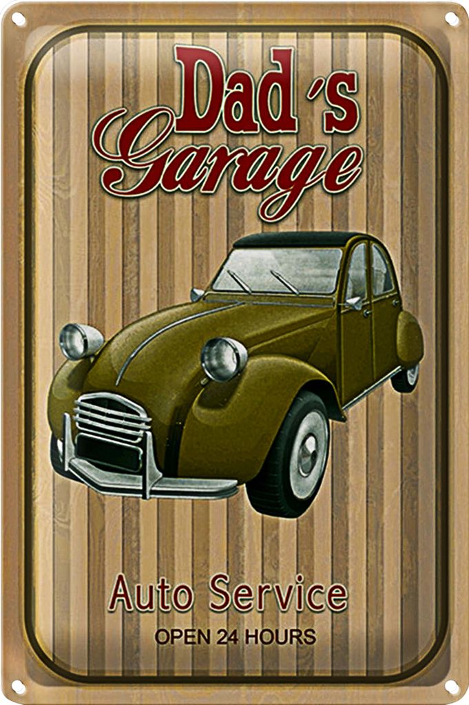 Blechschild Retro 40x30cm Dad ́s Garage Auto Service open 24