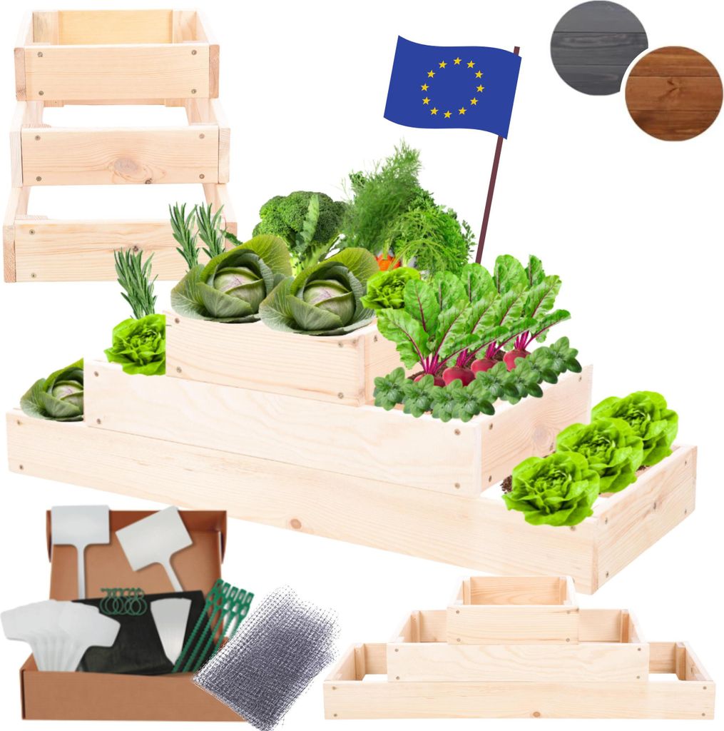 MODO24 Hochbeet Holz, Pflanzkasten, Massivholz, Kiefer, Kräuterbeet, Blumenkasten, Garten, Terrasse, 27x117x30cm, Natur imprägniert, ZP09