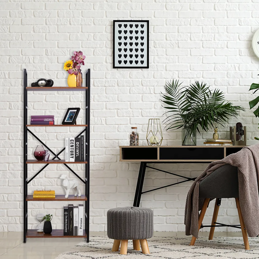 Meuble Bibliothèque pour Salon et Bureau Style Industriel 5 Tablettes