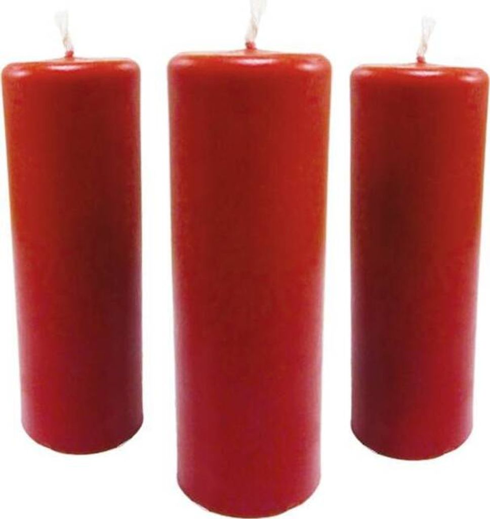 3x Stumpenkerzen Rustikal Höhe 95mm Ø 34mm Tropfkerzen Bienenwachs Rot 36367
