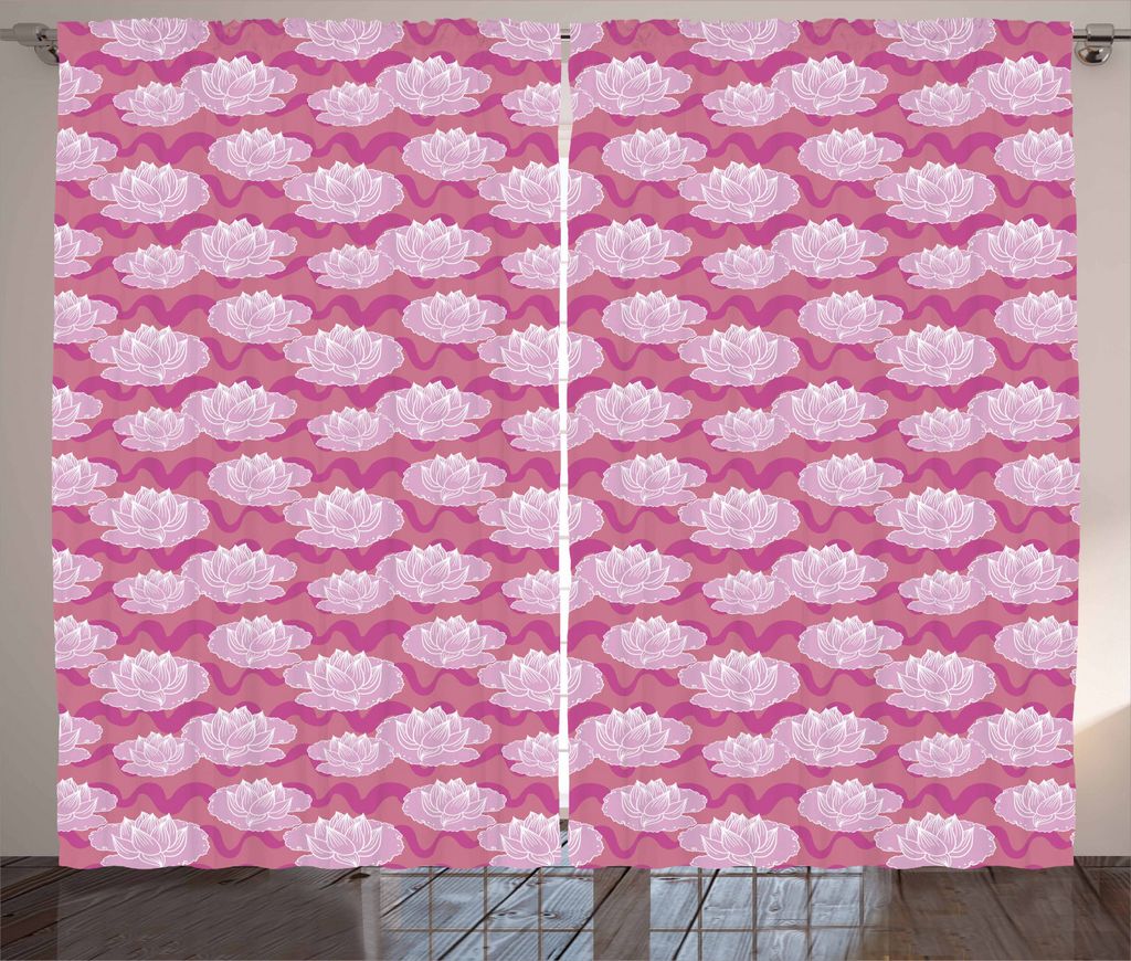 ABAKUHAUS Lotus Rustikaler Gardine, Asiatische Folklore Blumen, Schlafzimmer Kräuselband Vorhang mit Schlaufen und Haken, 280 x 225 cm, Hellrosa K...