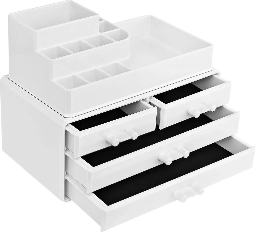 Rangement maquillage 4 tiroirs en blanc - Boîte de rangement cosmétiques