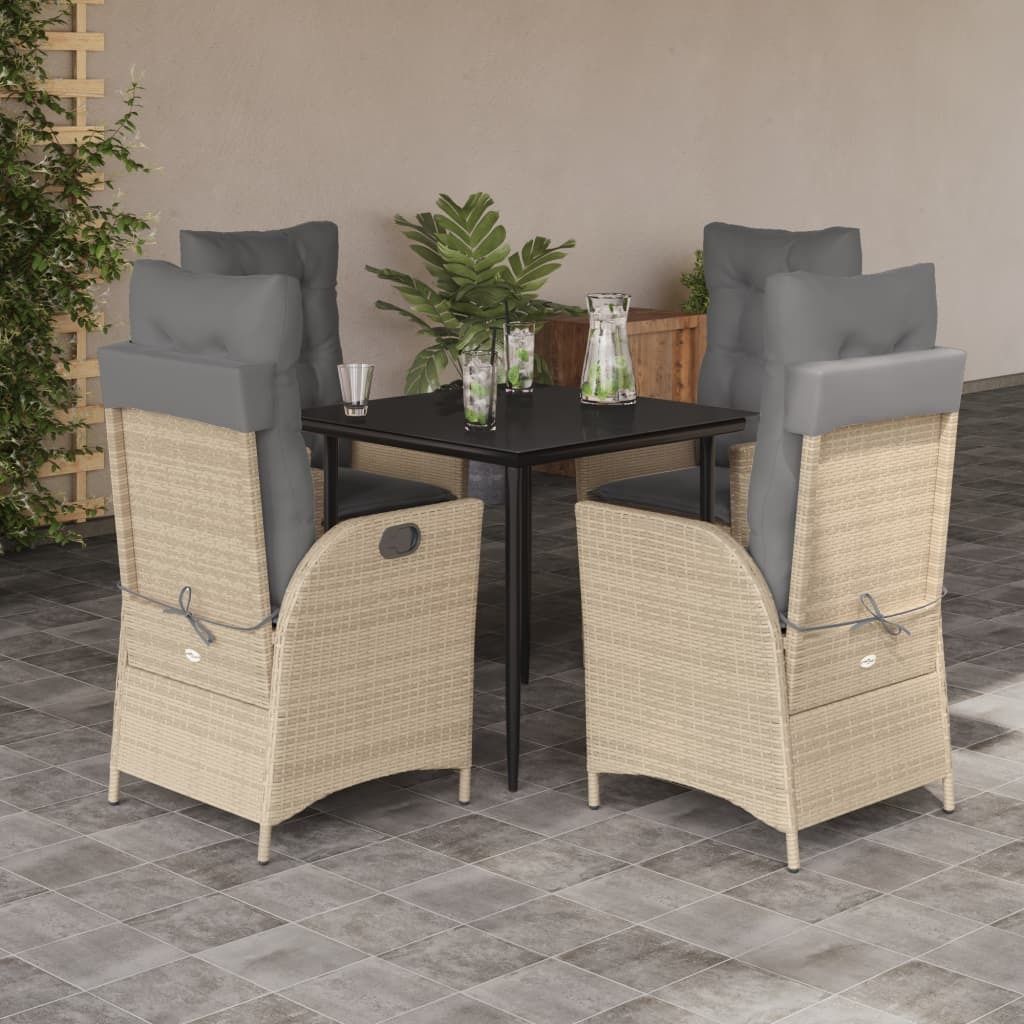 "Rabatt" 5-tlg. Garten-Essgruppe - mit tishe & Stuhl - mit Kissen Beige Poly Rattan - Lounge-Dining set CC9469