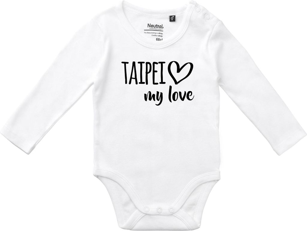 Huuraa Baby Body Taipei my love 74 White Baumwolle Fairtrade Langarmbody Geschenkidee