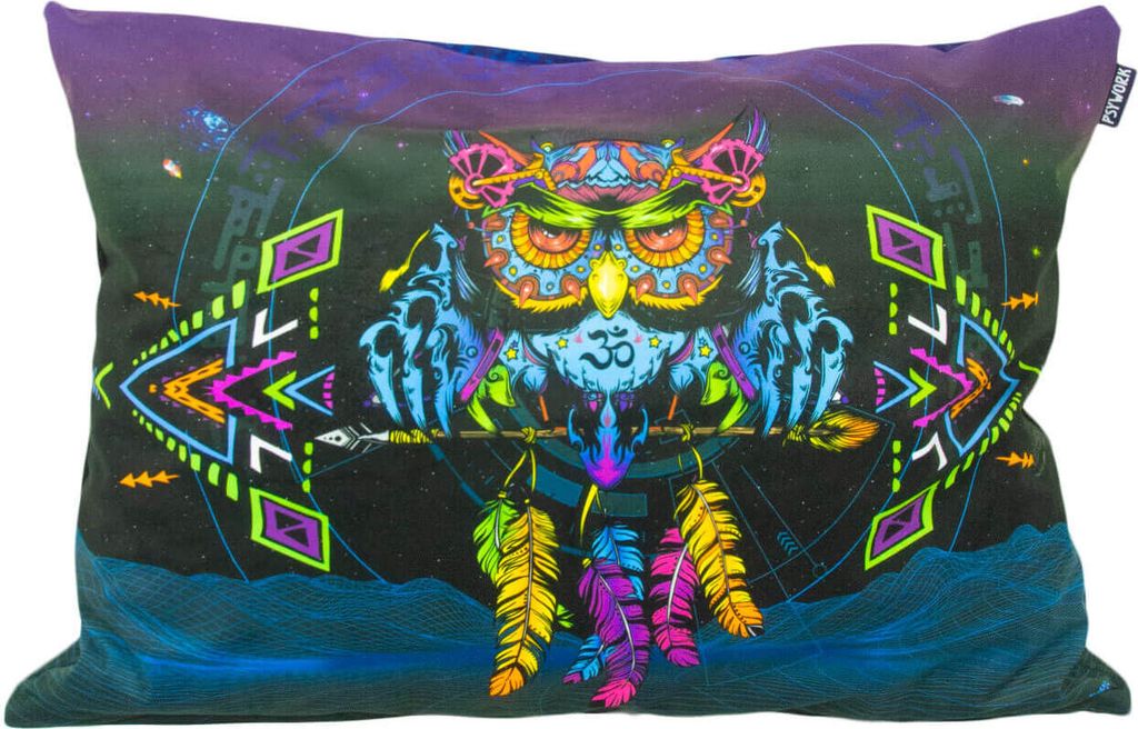 PSYWORK Schwarzlicht Kissen Neon "Sentymo Owl", 50x70cm