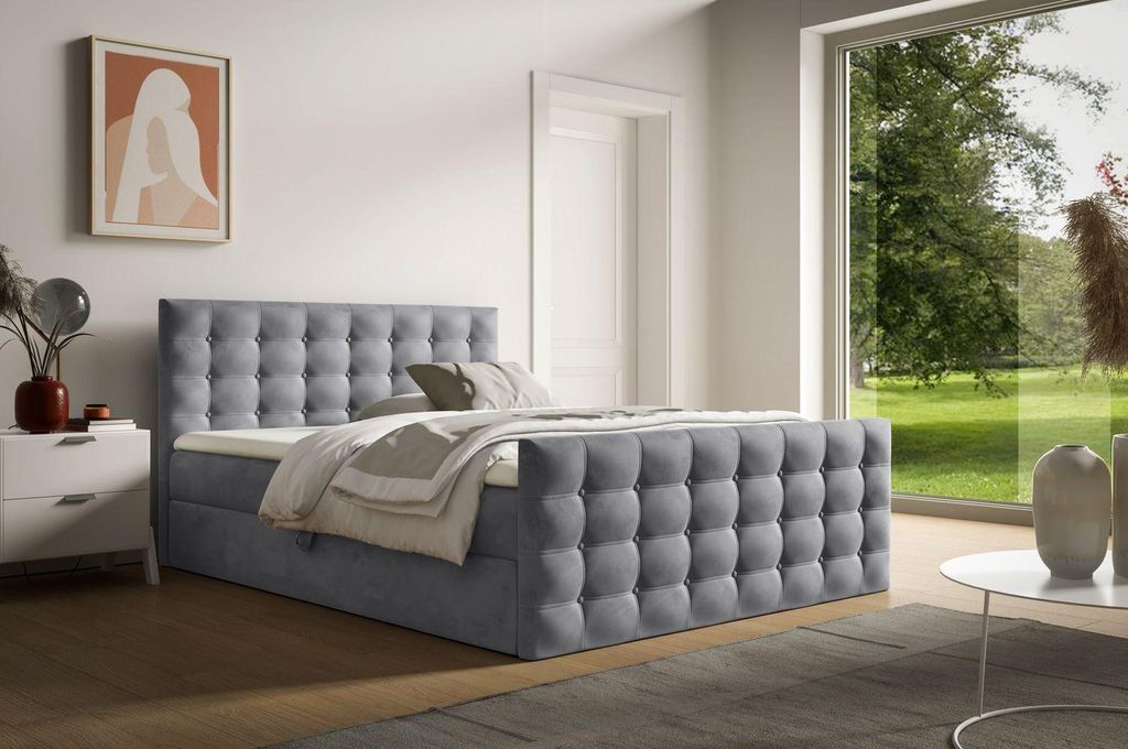 Polsterbett 200x200 ELPIDA - grau + GRATIS Matratzenauflage