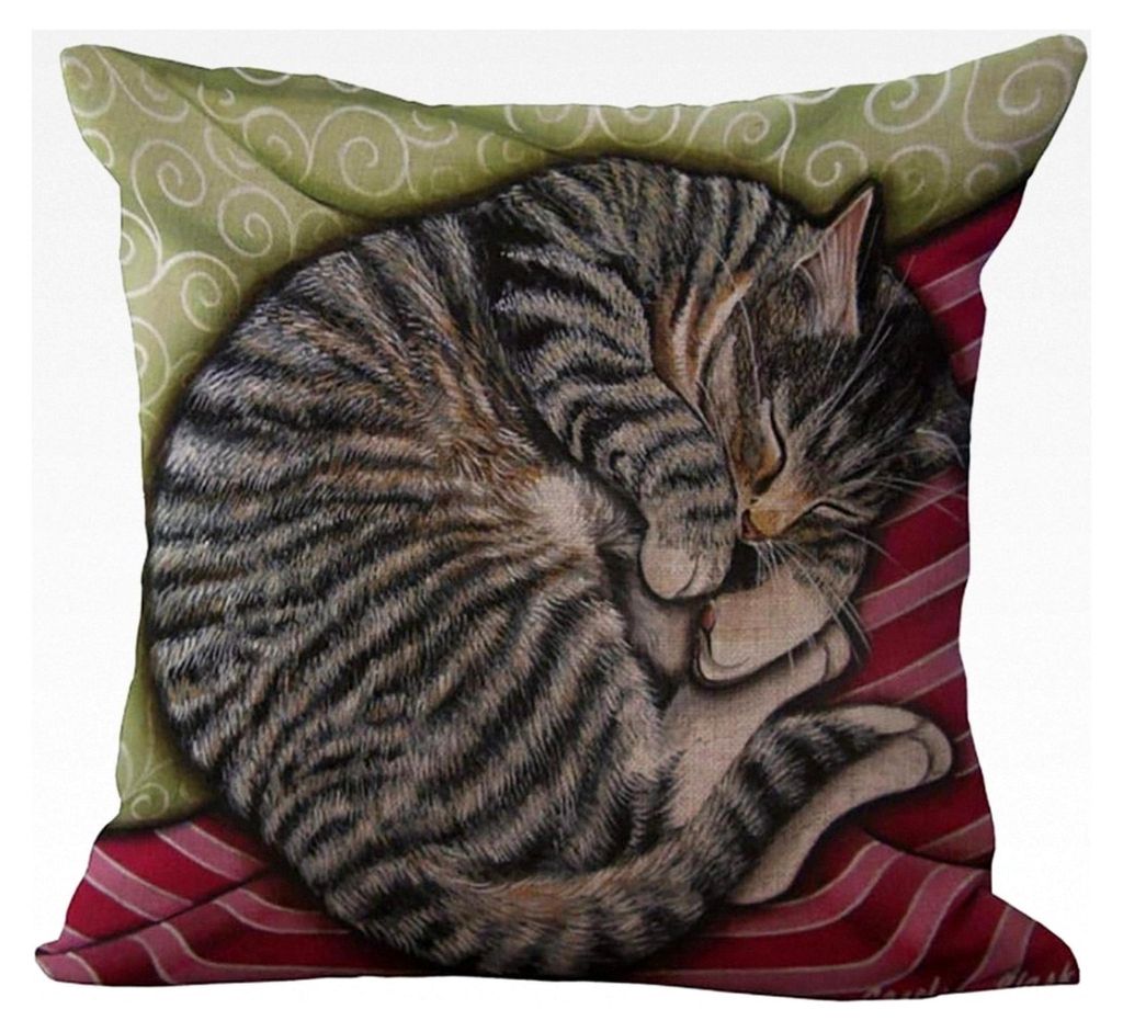 Kissenbezug aus Leinen-Mischgewebe, Motiv: schlafende Katzen, quadratisch, 45,7 x 45,7 cm