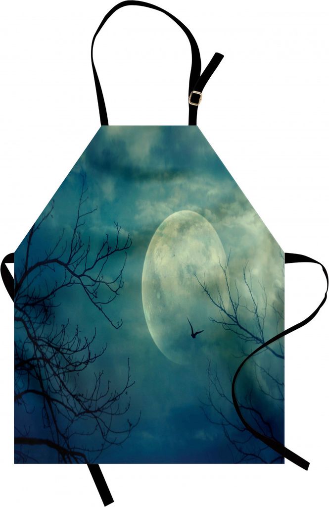 ABAKUHAUS Horrorhaus Kochschürze, Halloween mit Vollmond im Himmel und in den Toten Baum-Niederlassungen schlechter frequentierter Forest Print, M...