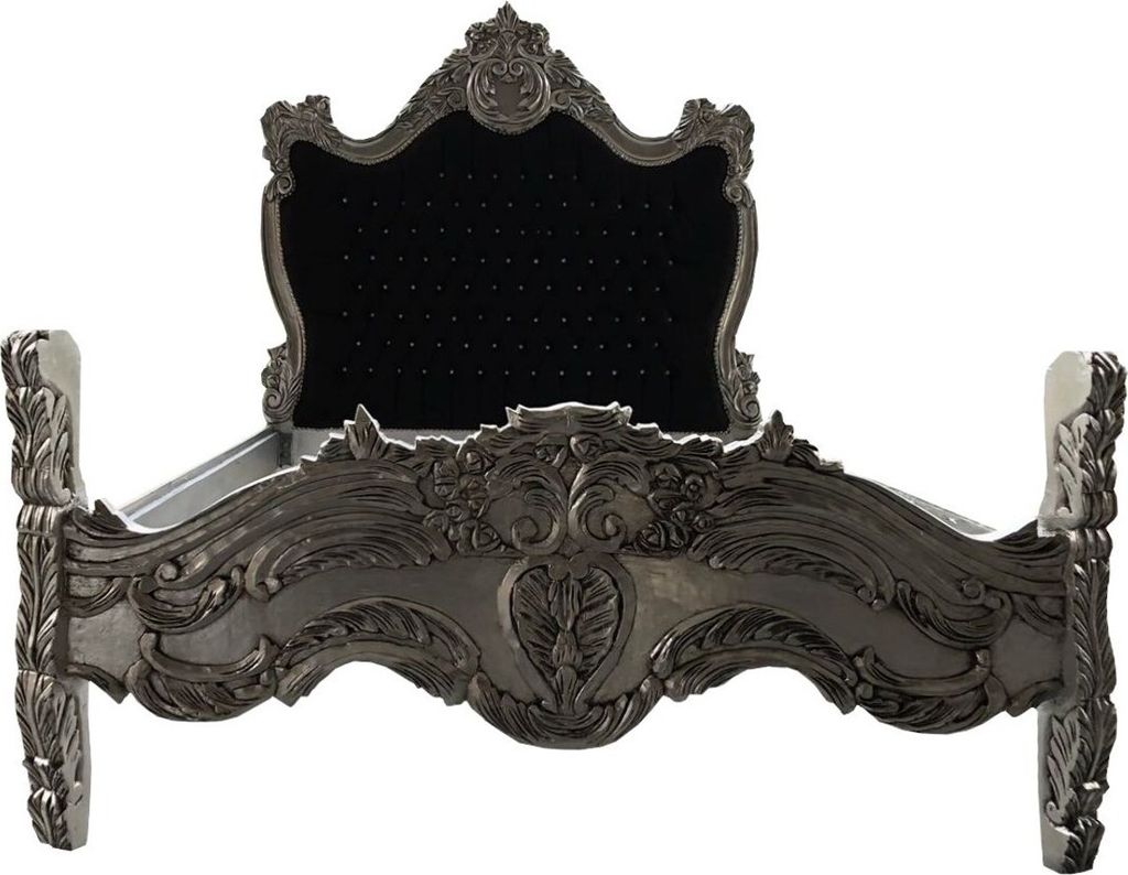 Casa Padrino Barock Bett Schwarz / Silber Bling Bling Glitzersteine 140 x 200 cm aus der Luxus Kollektion von Casa Padrino