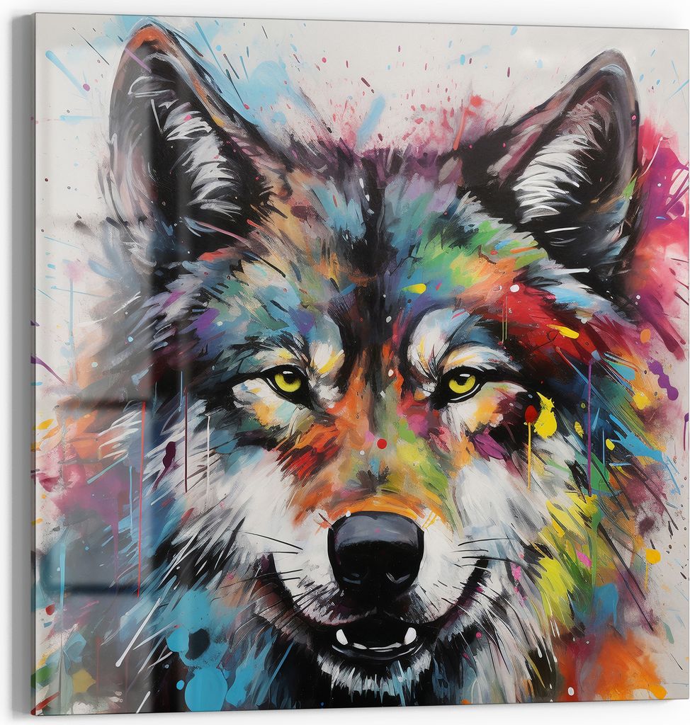 DEQOART Magnettafel Glas 50x50 cm 'Lebenssprühender Wolf' beschreibbar Whiteboard Küche