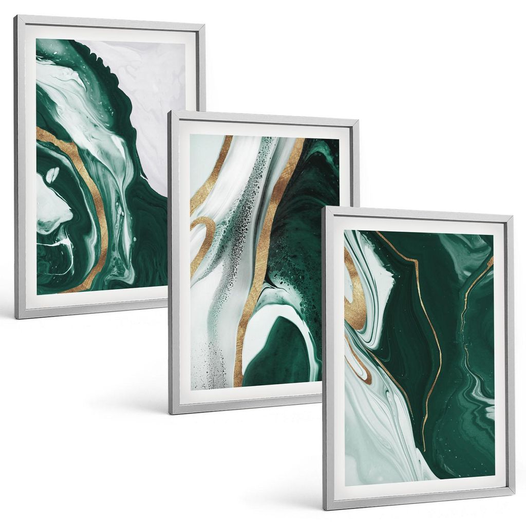 Bilder Set 3-teilig im silbergerahmten Rahmen – Wandbilder 3 Stück – gerahmte Poster für Wohnzimmer, Schlafzimmer und Flur – 40x60 cm – A...