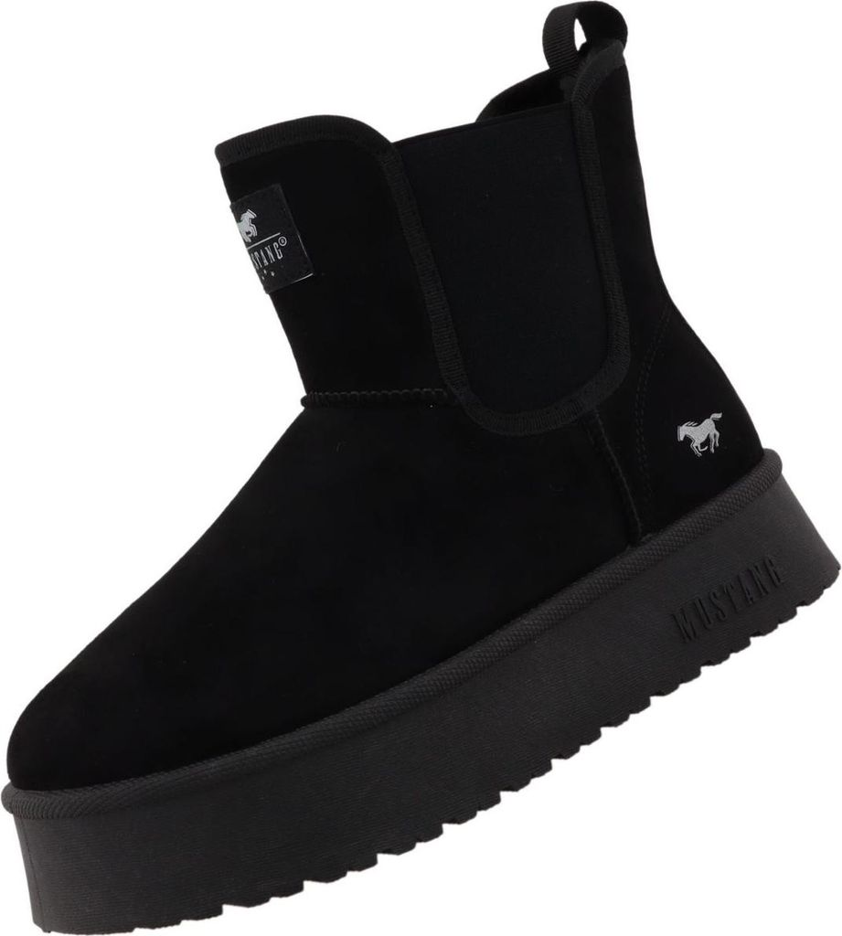 Mustang Damen Plateau Chelsea Boots gefüttert Schwarz
