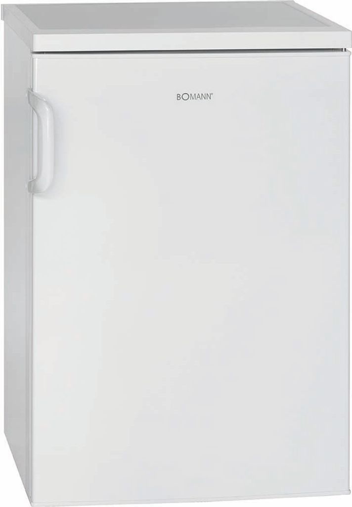 A white Bomann refrigerator is shown from the front.