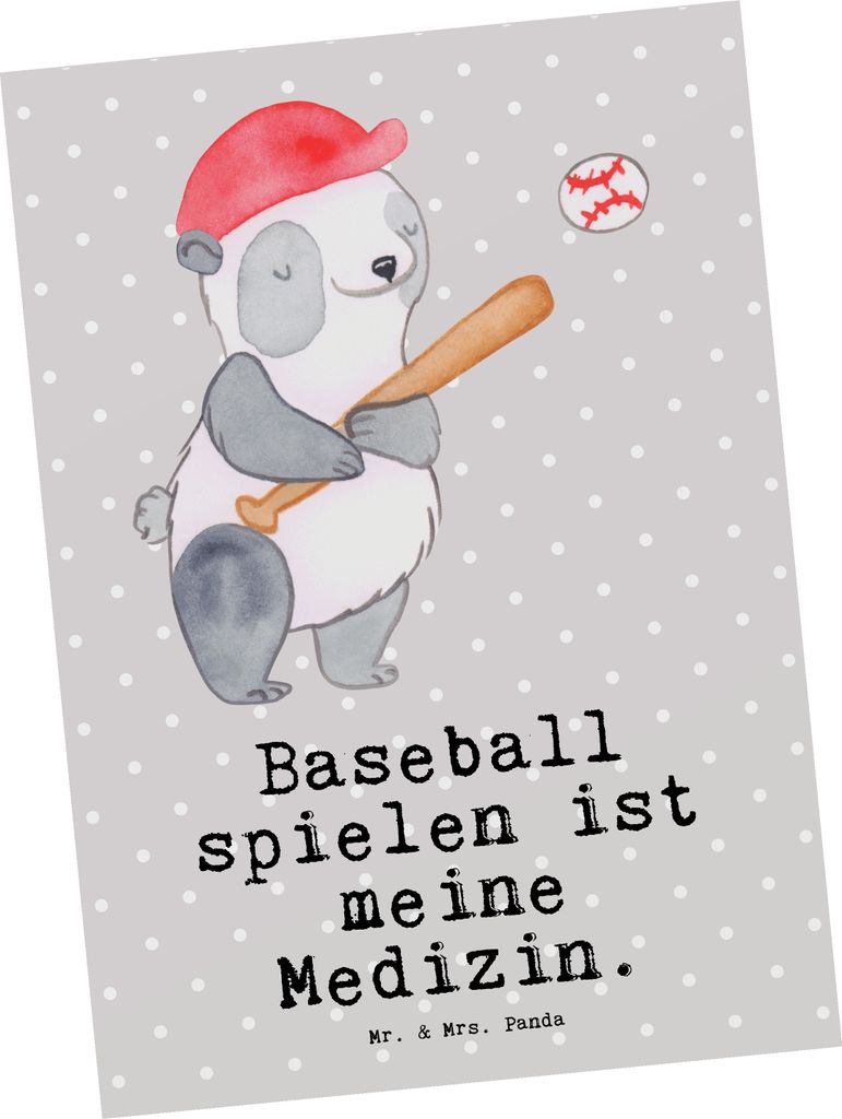 Mr. & Mrs. Panda Ansichtskarte Panda Baseball spielen - Grau Pastell - Geschenk, Postkarten, kunstkarte, Postkarte, Grußkarte, Baseballverein, Mat...