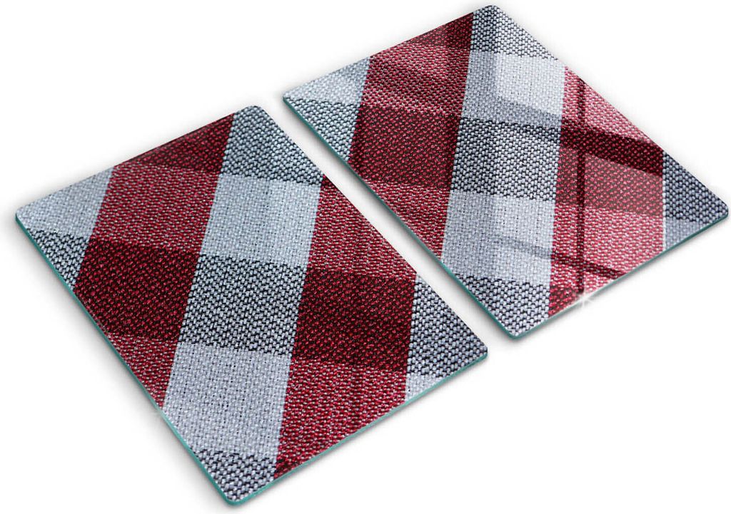 Glasschneideplatte - Herdabdeckplatte - 2x40x52 cm -Schneidebrett - Spritzschutz - Roter weißer Kühlergrill