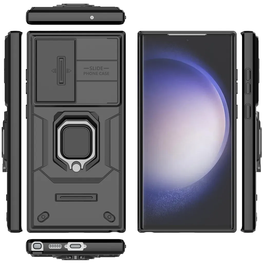 Cover S23 Ultra Nera Blindata - Protezione Totale con Supporto Anello - 2