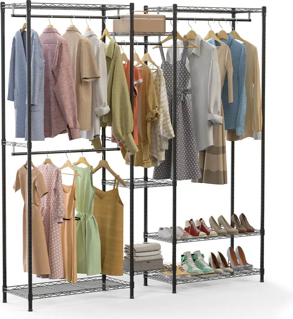 Dressing ouvert modulable avec étagères et penderie en acier gris