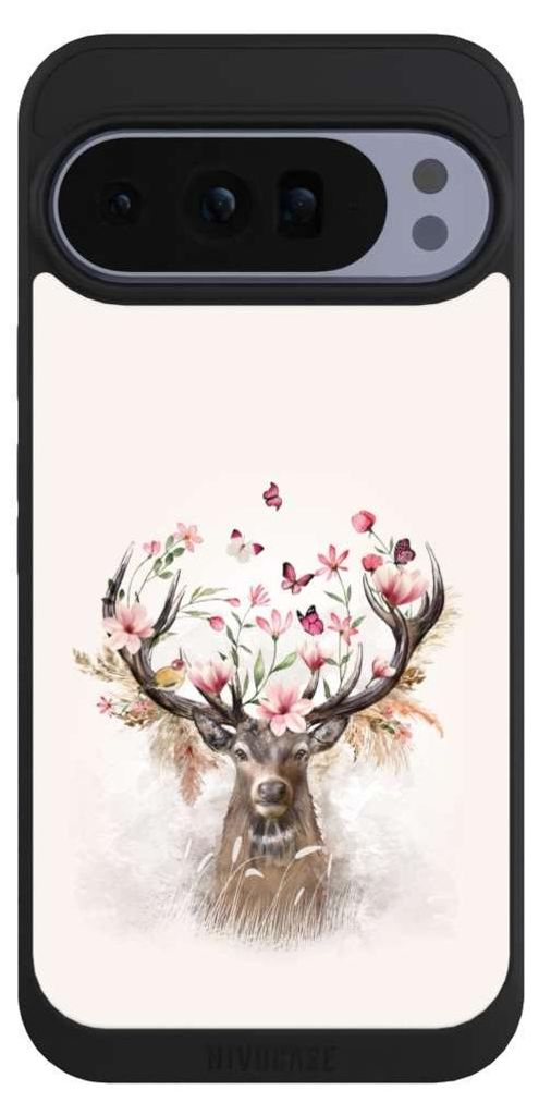 NIVOCASE Handyhülle für Google Pixel 10 Pro XL Hülle NIVOpure Case Schwarz Blumen Hirsch Tiere