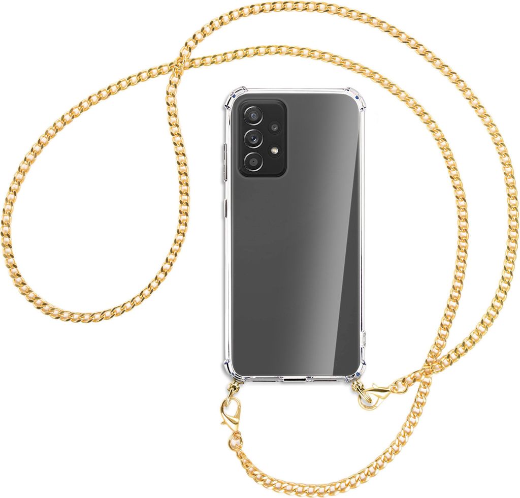 Handykette Backcover-Schutzhülle mit Band (Metall goldfarben) für Samsung Galaxy A72 - goldfarbene Kette