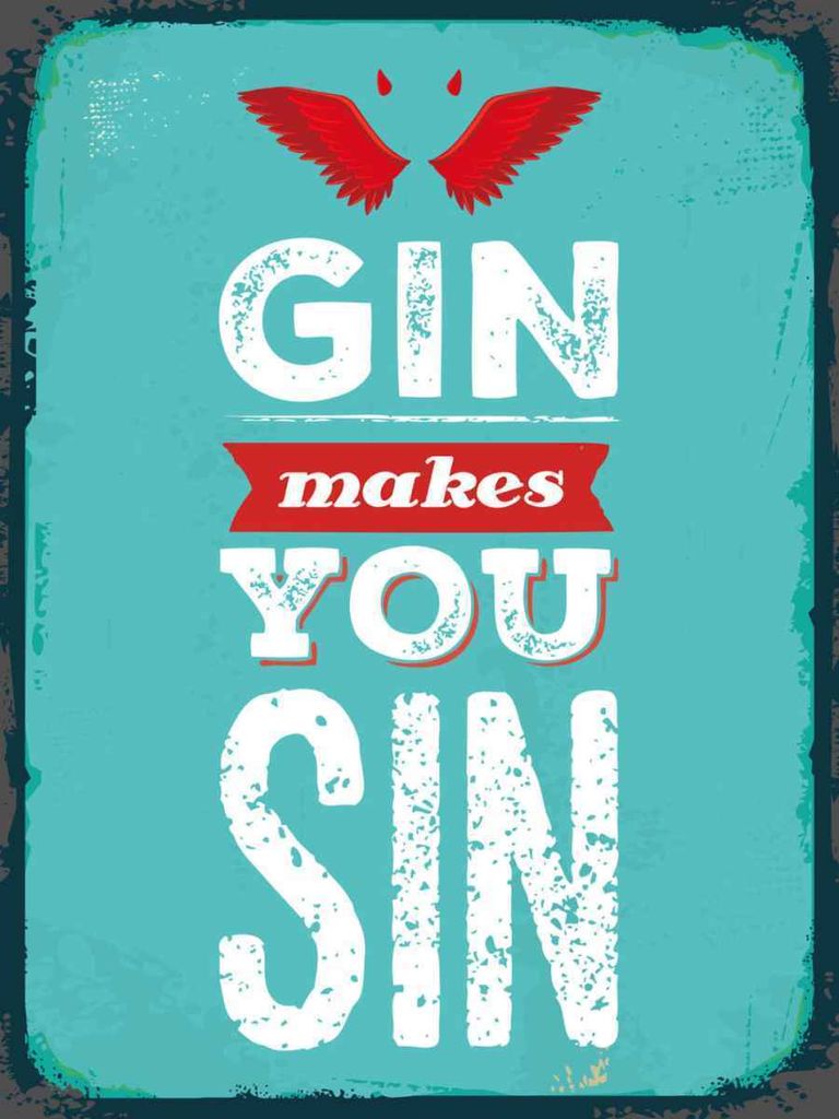 vianmo Holzschild 40x30 cm Gin makes you Sin Devil Hell Essen Trinken