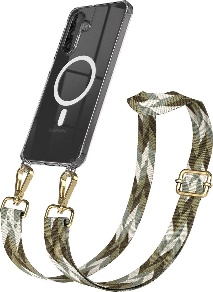 EAZY CASE - Handykette mit MagSafe Hülle für Samsung Galaxy A26, Handyband Mix Style, Karabiner Gold, Umhängeband in Grün