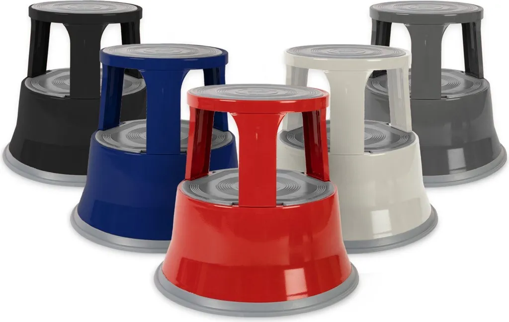 Marchepied tabouret roulant type pied d'éléphant acier rouge 150kg