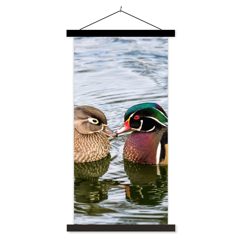 MuchoWow Textilposter Ente - Vögel - Wasser - Federn - Tiere 60x120 cm mit schwarzem Rahmen - Magnete