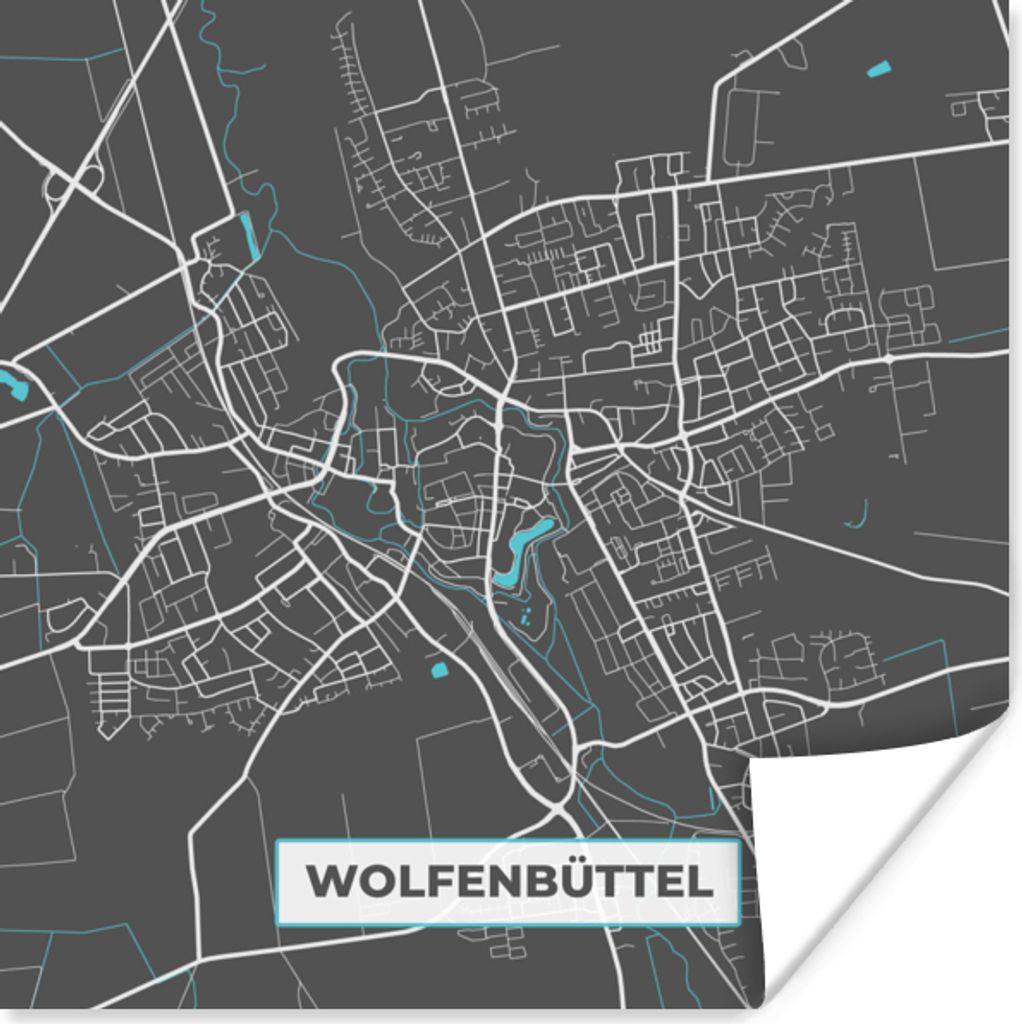 MuchoWow Poster Karte - Wolfenbüttel - Blau - Stadtplan - Deutschland 75x75 cm - Wand Dekoration