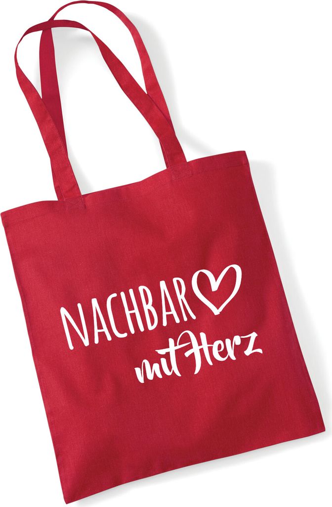 Huuraa Jutebeutel Nachbar mit Herz 10 Liter Classic Red Baumwolle Tasche Geschenkidee