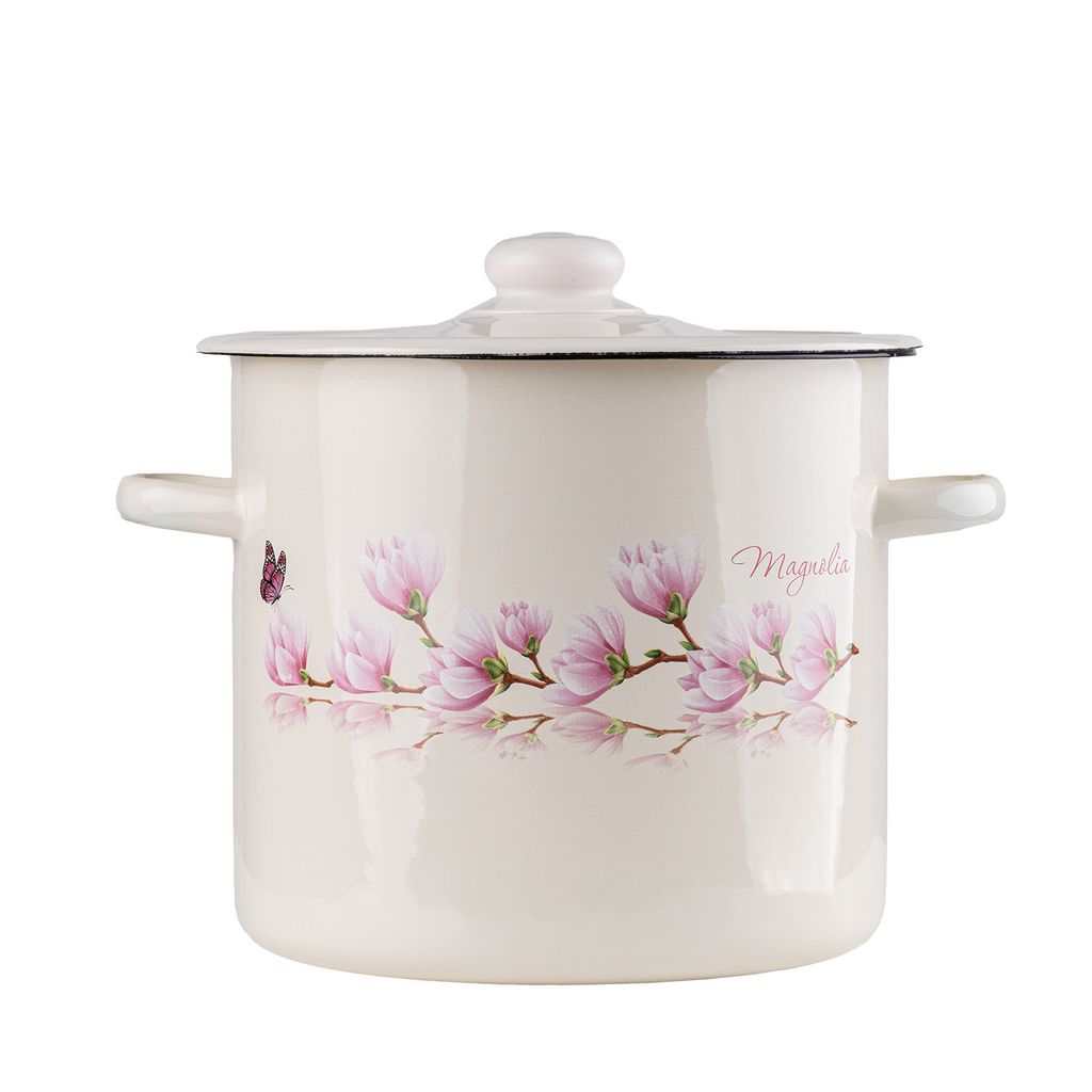 Emaille Topf 7L Kochtopf Universaltopf Suppentopf Induktion Fleischtopf Magnolie + Deckel