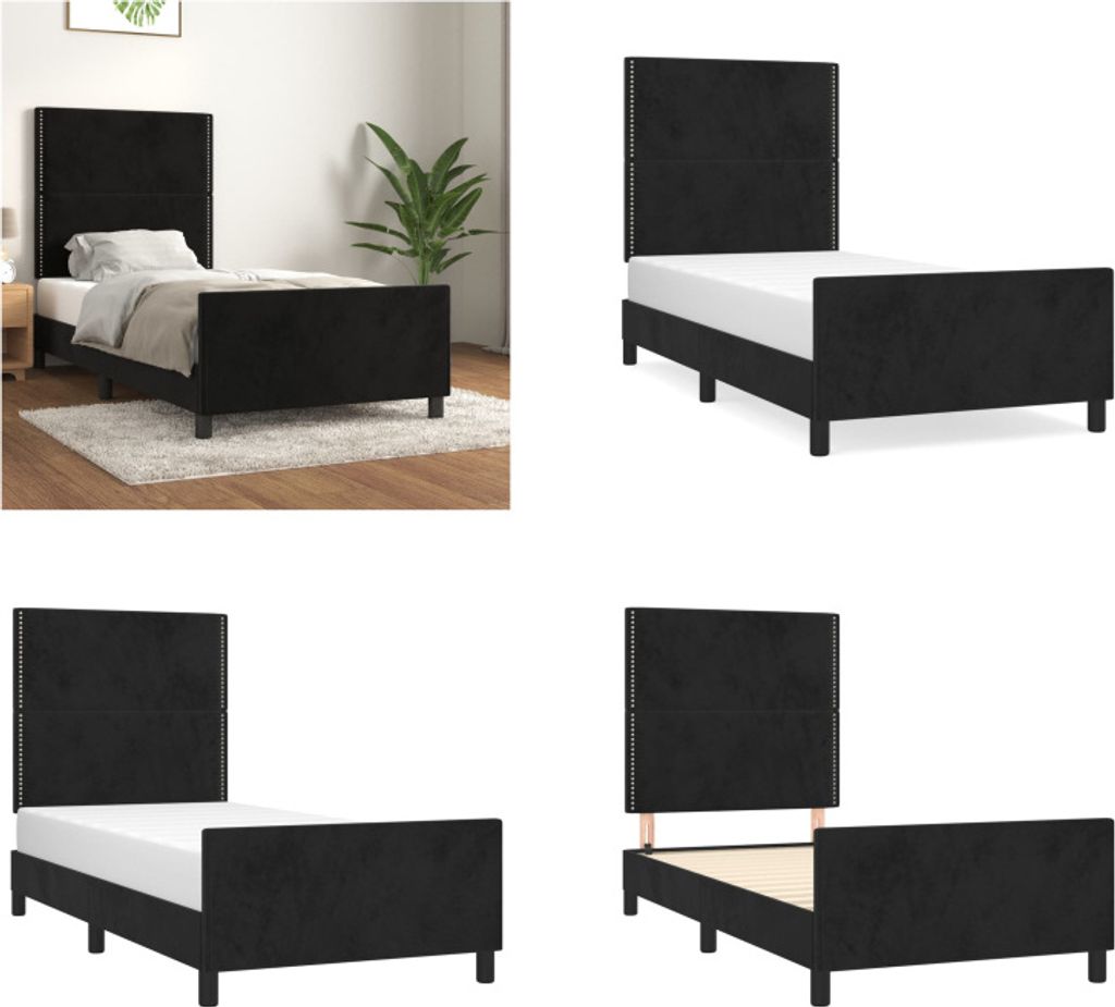 vidaXL Bettgestell mit Kopfteil Schwarz 90x200 cm Samt - Bettgestell Mit Kopfteil - Bettgestelle Mit Kopfteile - Bettgestell - Bett Mit Kopfteil