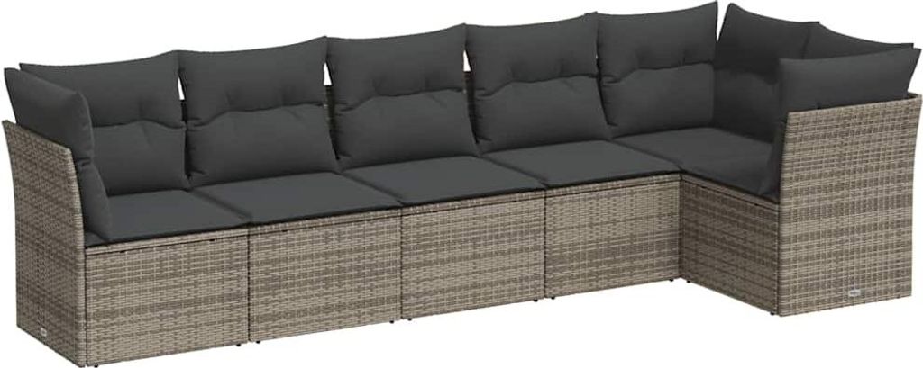 vidaXL 6-tlg. Garten-Sofagarnitur mit Kissen Grau Poly Produktbild 
