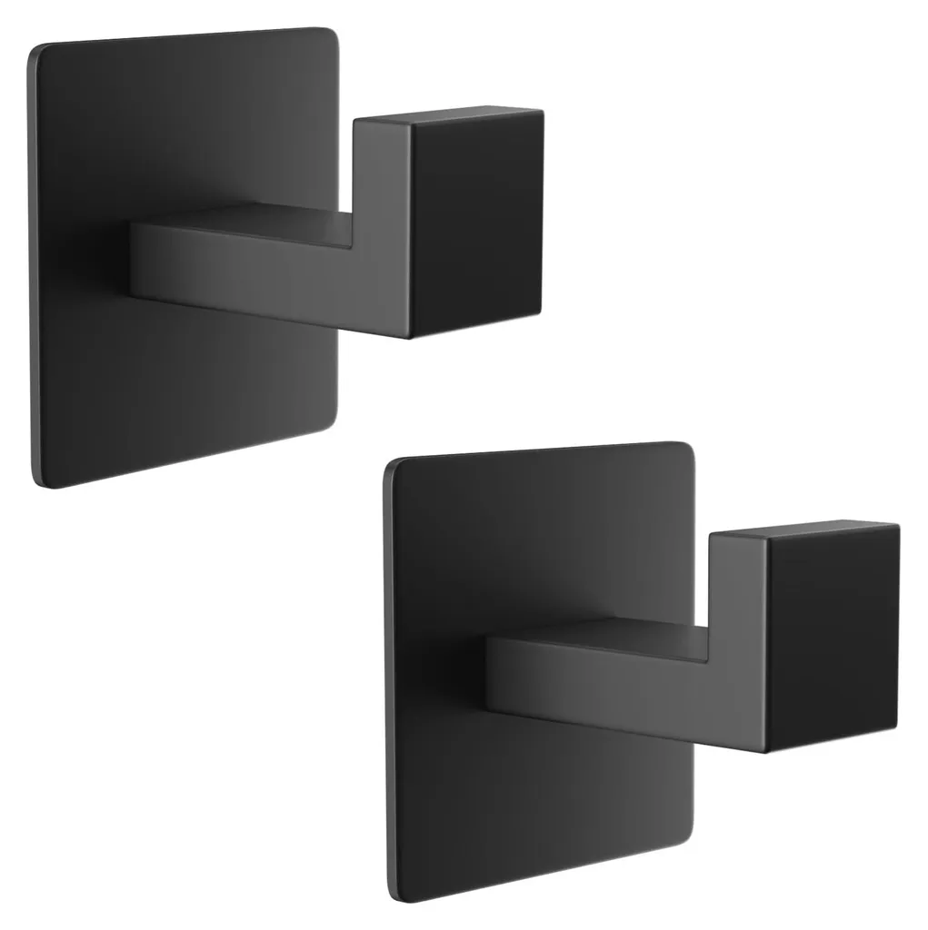 Patère murale sans perçage lot de 2 en inox noir pour salle de bain