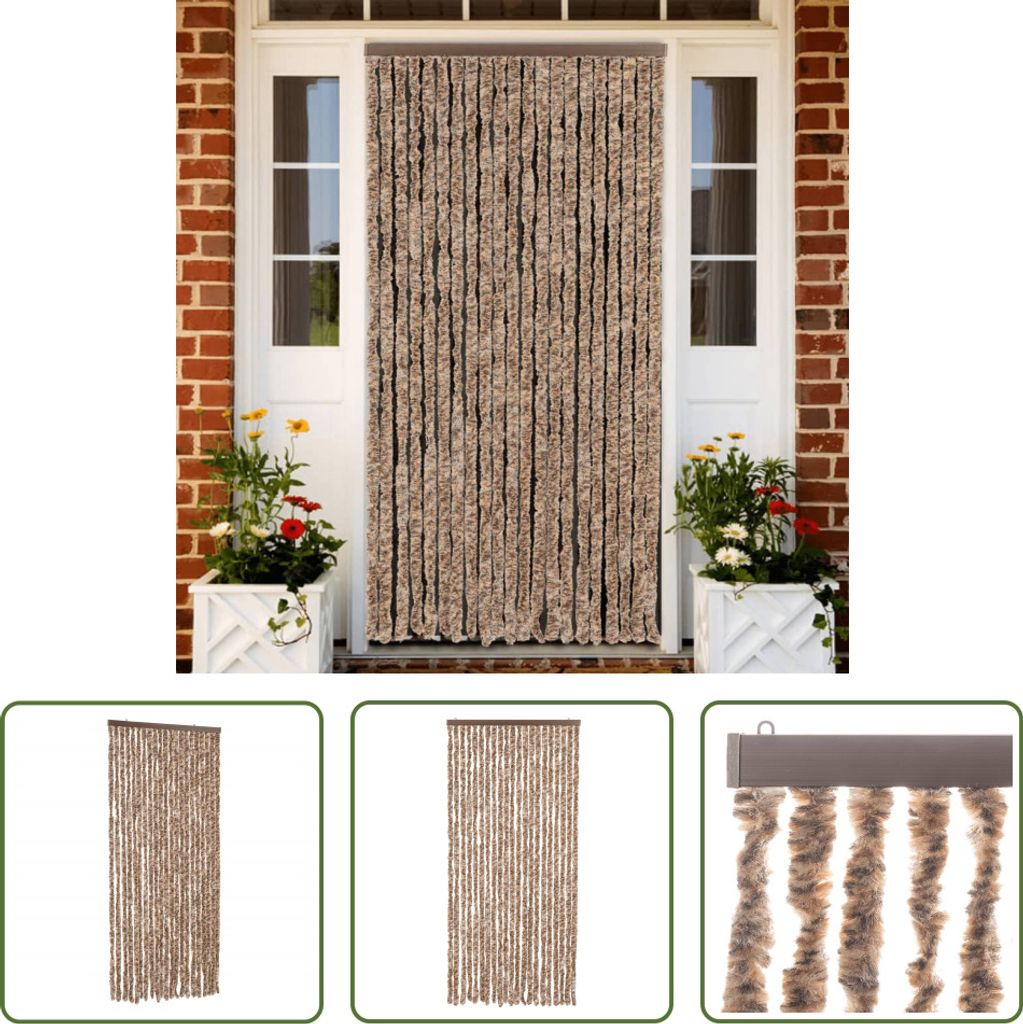 The Living Store Fliegenvorhang Beige und Dunkelbraun 90x220 cm Chenille