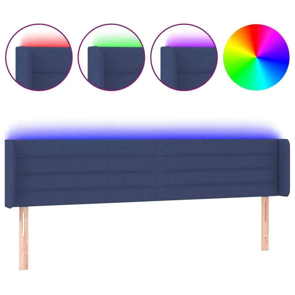 vidaXL LED Kopfteil Blau 203x16x78/88 cm Stoff