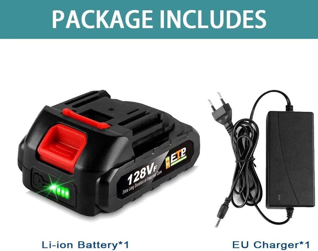 Akku für Elektrowerkzeuge - Li‐Ion 18–21V - Kapazität 1,5Ah - Set: 1 Akku + 1 Ladegerät - EU‐Stecker - Ladestandsanzeige - Grün