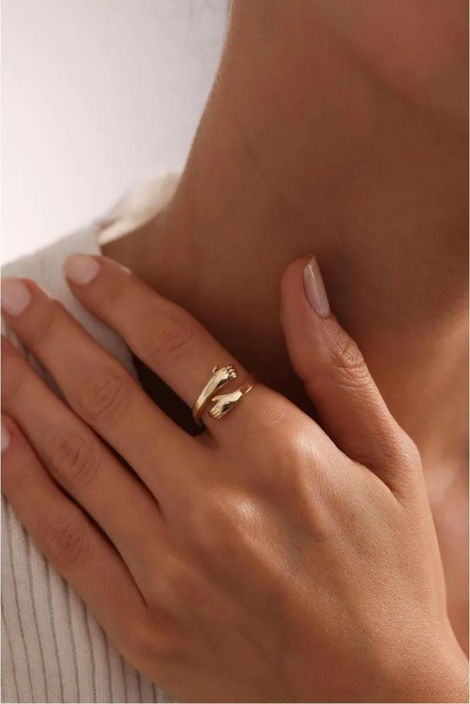 Bague de phalange mains entrelacées en argent et or bijou réglable - 3